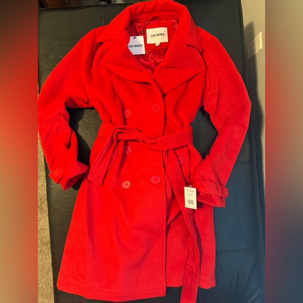 Steve Madden Women Bold Red Trench Coat double breasted